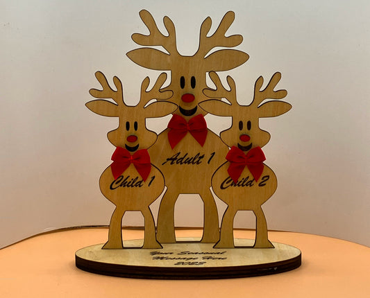 Custom laser etched Single Reindeer with 2 Children