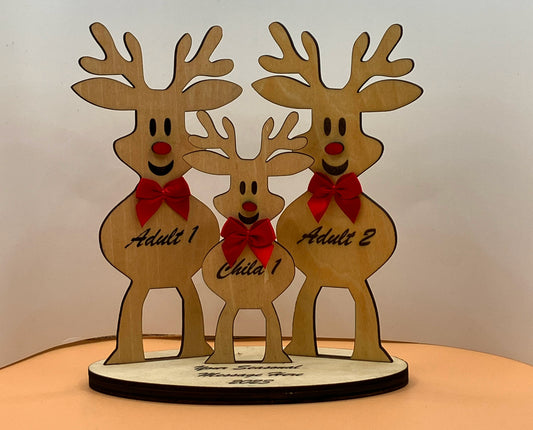 Custom Laser Etched Reindeer Couple with Child Reindeer