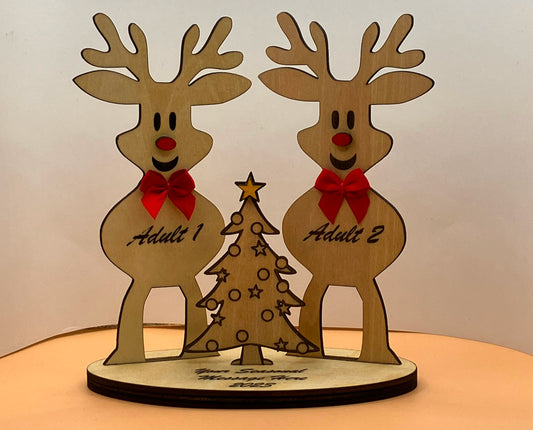 Custom Laser Etched Reindeer Couple with Christmas Tree